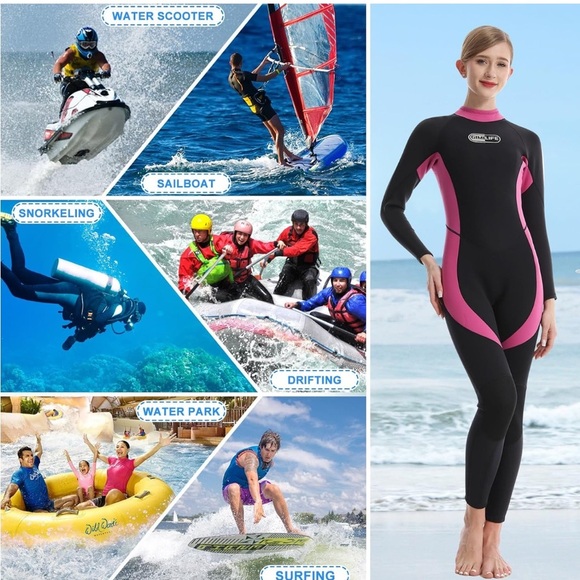 Gimilife Neoprene 3MM Full Body Wetsuit Black Pink Back Zip Women’s size M NEW - Picture 12 of 16